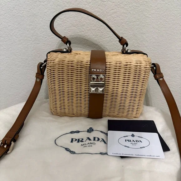 Prada Tan Wicker Handbag Bag - Picture 2 of 13